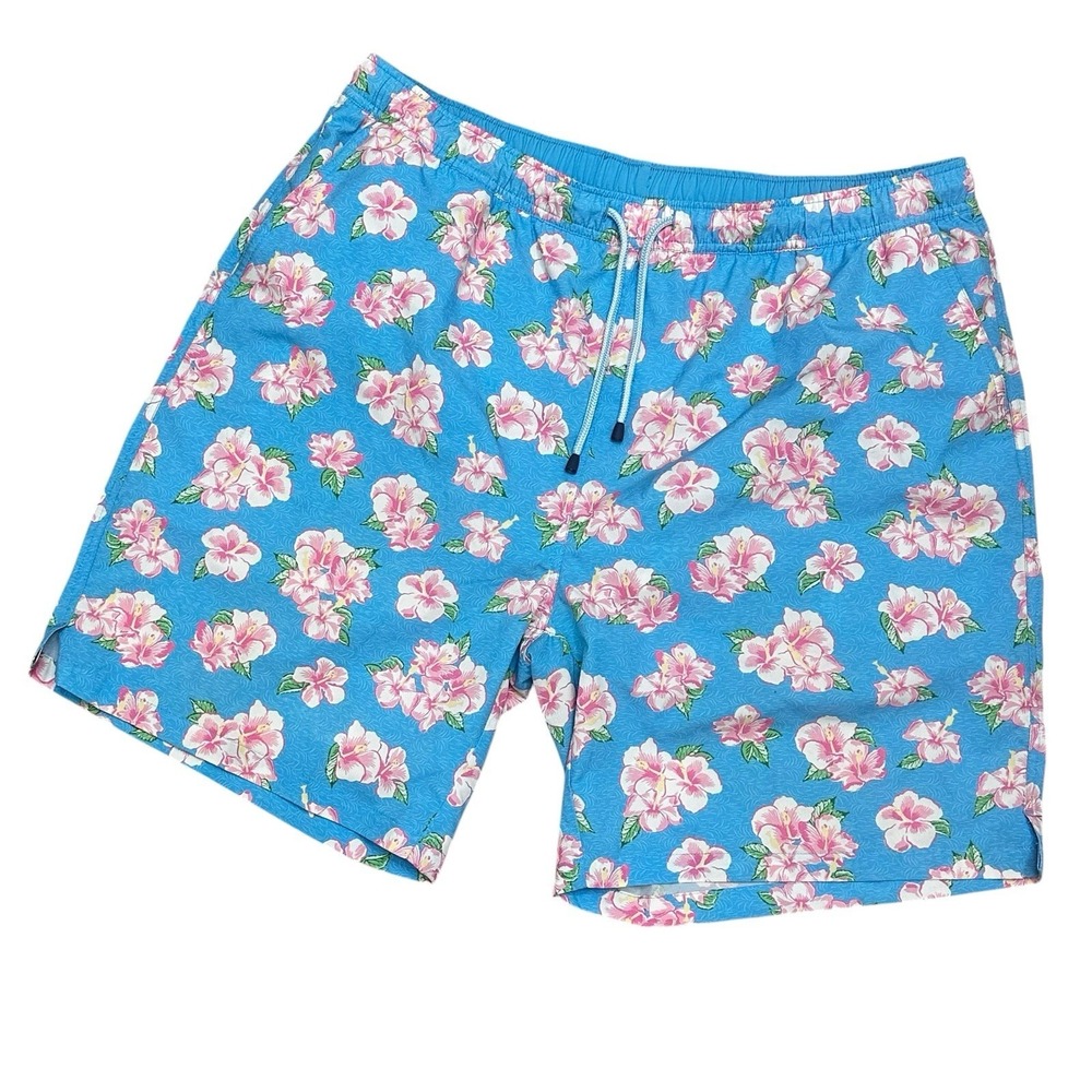 Peter Millar Swim Trunks Mens XL Aqua Floral Print Seaside Lined Quick Dry